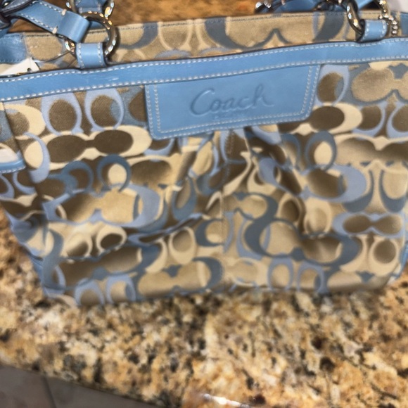 Coach Blue Leather Tote Bag with White Stitching - Picture 4 of 9